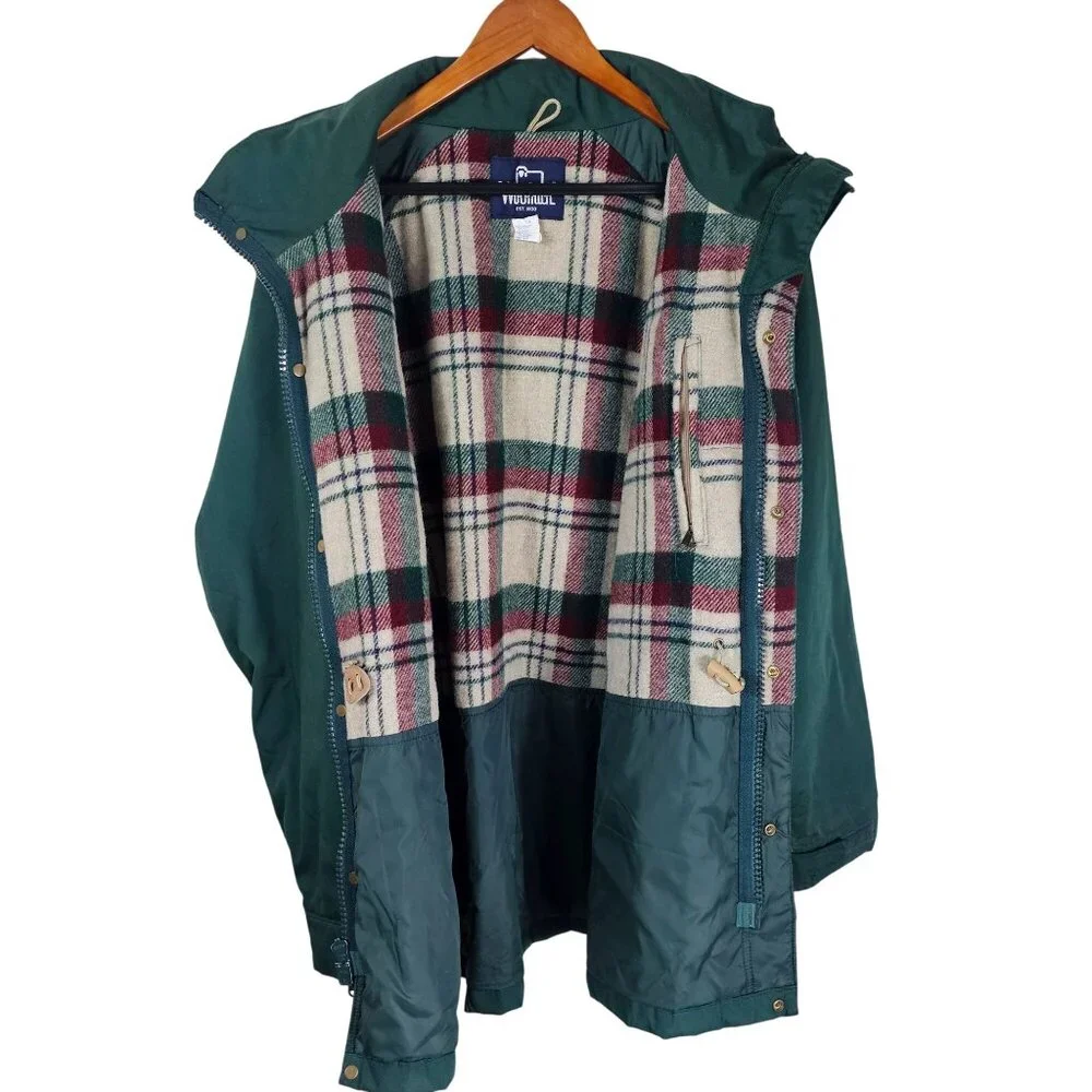 Vintage Woolrich Wool Lined Field Jacket L Green Plaid Lining Work Barn‎ Coat